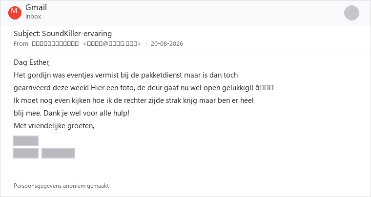 Geanonimiseerde klantreview SoundKiller