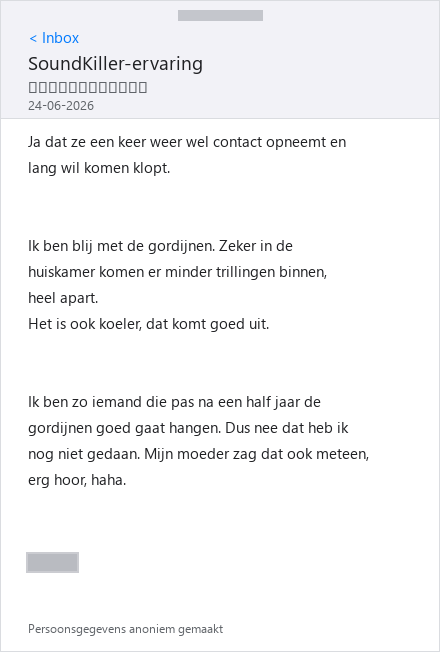Geanonimiseerde klantreview SoundKiller